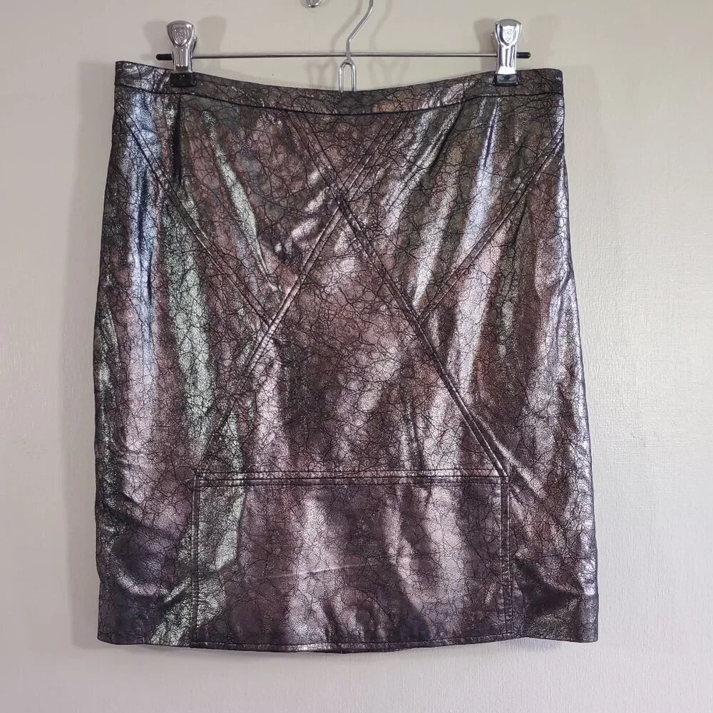 Geren Ford Designer Leather Mini Skirt Metallic Edgy Dark Indie  Size 6